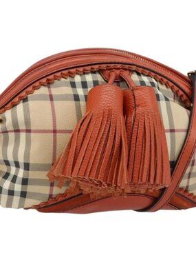 BURBERRY Nova Check Shoulder Bag PVC Beige Gold Auth LNZ329A